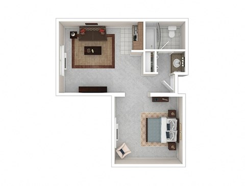 Floor plan for 1 bed, 1 bath, 498 sqft